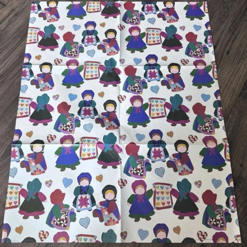 VTG 80s Folk Art Country Schoolhouse Amish Gift Wrap Paper Current‎ Inc NOS